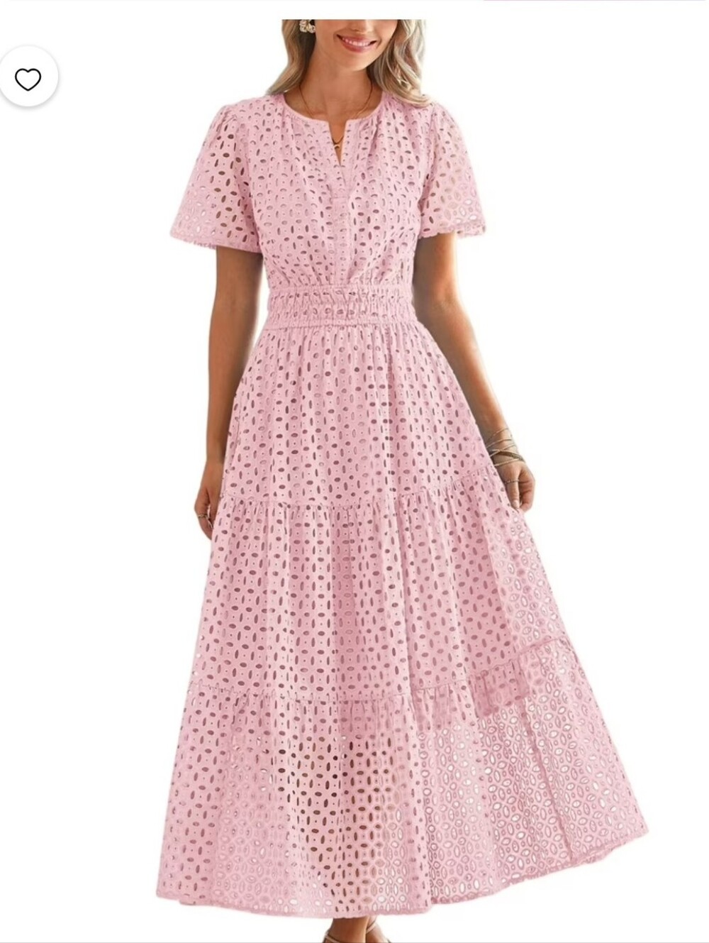 PRETTYGARDEN Womens Maxi Dress Short Sleeve V Neck Hollow Out Eyelet .
